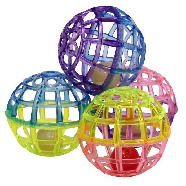 Spot Lattice Ball with Bell Cat Toy Multi-Color 4 Pack Ethical Pet