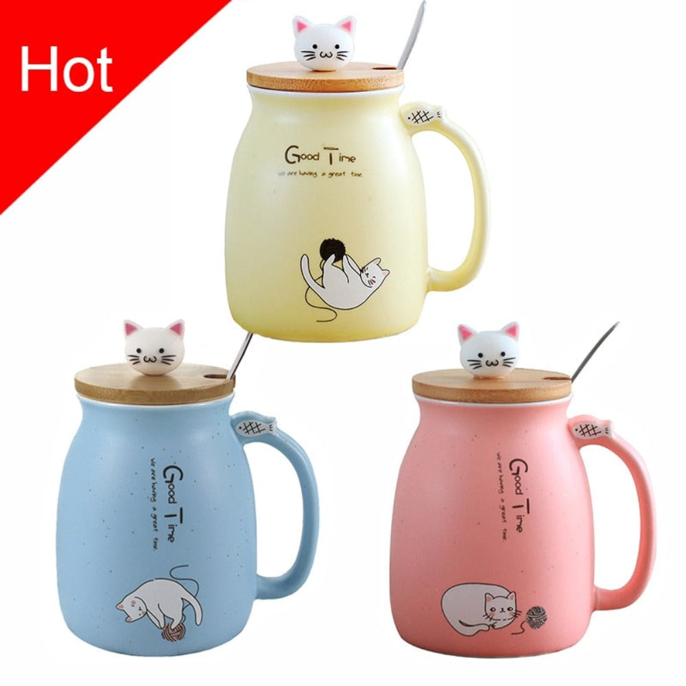 Adorable Cat Cartoon Ceramic Coffee Mug Yellow Onetify