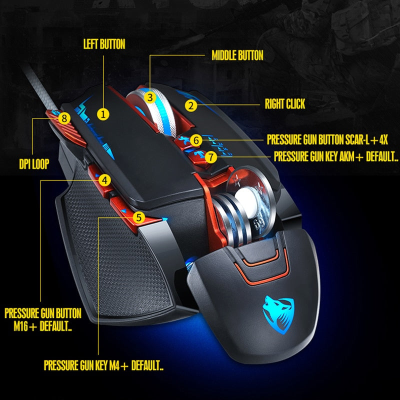 8 buttons dpi adjustable led pro gaming mouse Black