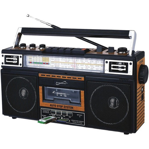 Supersonic SC-3201BT-WD Retro 4-Band Radio and Cassette Player with Bluetooth (Wood) Supersonic(r)