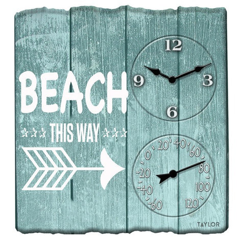 Taylor Precision Products 92685T 14-Inch x 14-Inch Beach This Way Clock with Thermometer Taylor(r) Precision Products