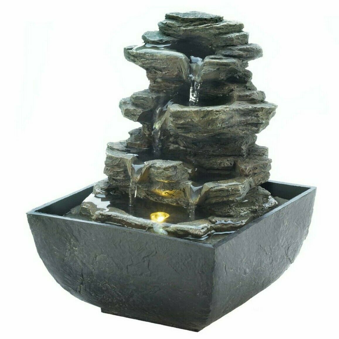 Multi-Level Tiered Rocks Lighted Tabletop Fountain Accent Plus