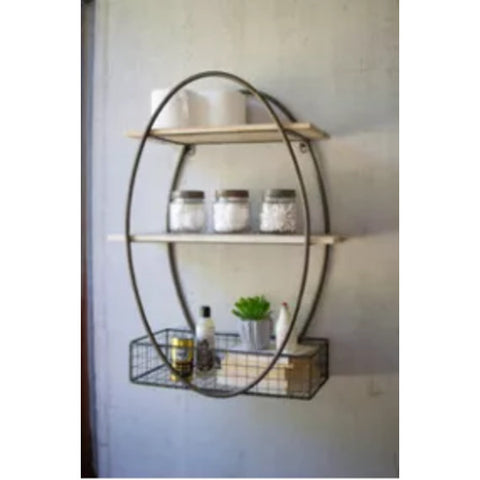 Tall Oval Metal Framed Wall Unit With Recycled Wood Shelves Kalalou