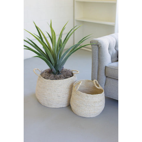 Set Of Two Round Seagrass Baskets With Handles Kalalou