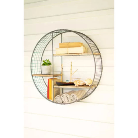 Round Wire Mesh And Recycled Wood Shelving Unit Kalalou