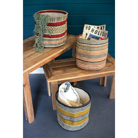 Set Of 3 Multi-Colored Woven Jute Baskets Without Handles Kalalou