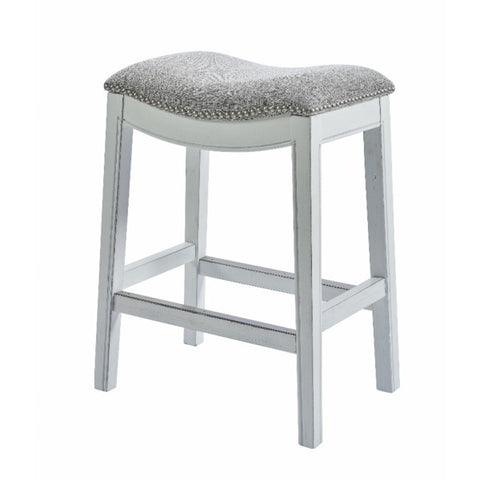 Counter Height Saddle Style Counter Stool with Grey Fabric and Nail head Trim Homeroots.co