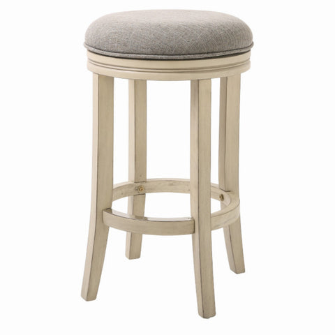 Bar Height Round Swivel Solid Wood Stool in Distressed Ivory Finished with Quartz Fabric Homeroots.co