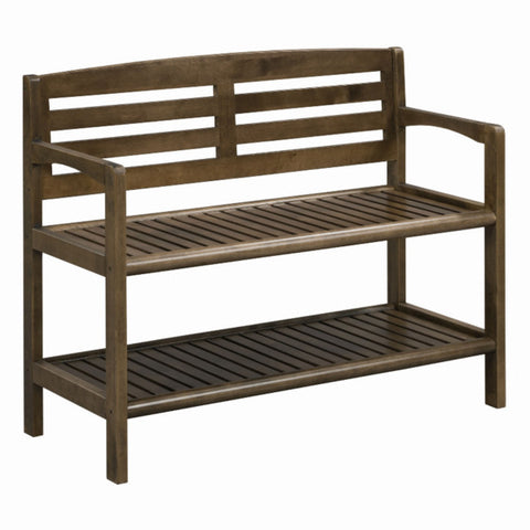 Chestnut Finish Solid Wood Slat Bench with High Back and Shelf Homeroots.co