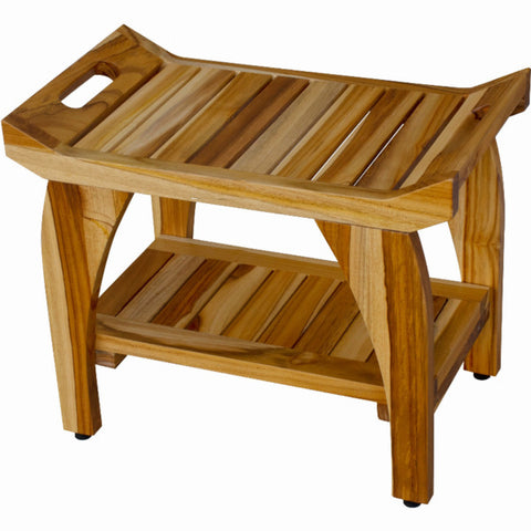 Compact Rectangular Teak Shower Bench with Handles in Natural Finish Homeroots.co
