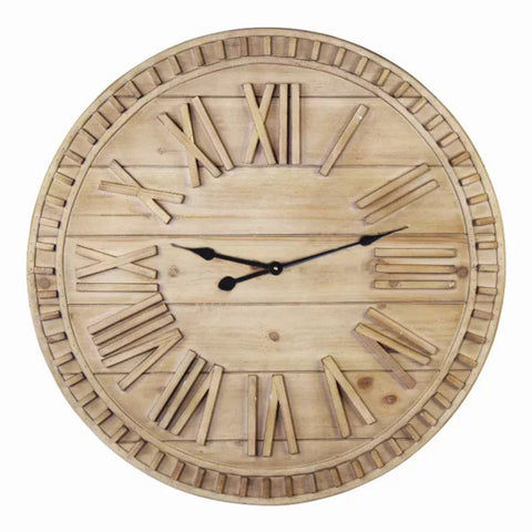 32" Round Natural Wood Face Roman Numeral Wall Clock Homeroots.co