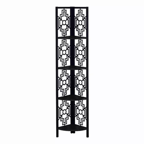 62" Bookcase with 4 Solid Black Shelves and Black Metal Corner Etagere Homeroots.co