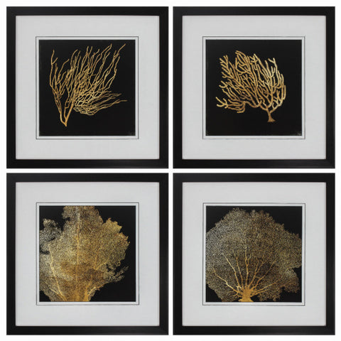 20" X 20" Dark Wood Toned Frame Coral (Set of 4) Homeroots.co