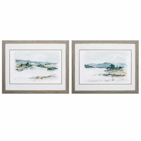31" X 25" Woodtoned Frame Overcast Lake Study (Set of 2) Homeroots.co