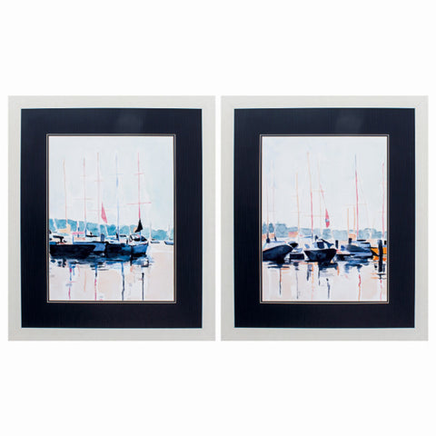 29" X 35" White Frame Watercolor Boat Club (Set of 2) Homeroots.co