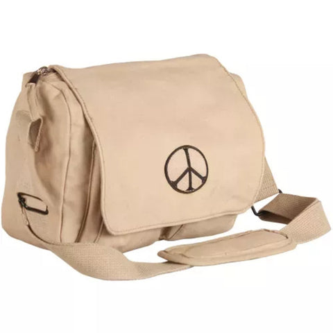 Retro Departure Shoulder Bag With Peace Emblem - Khaki Fox Outdoor