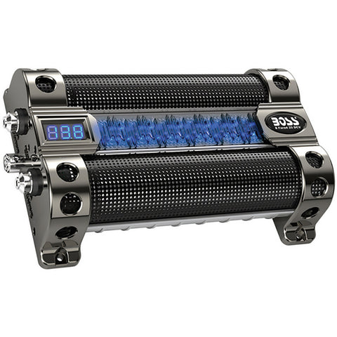 Boss 8 Farad Capacitor digital voltage meter black chrome active light show Boss Audio